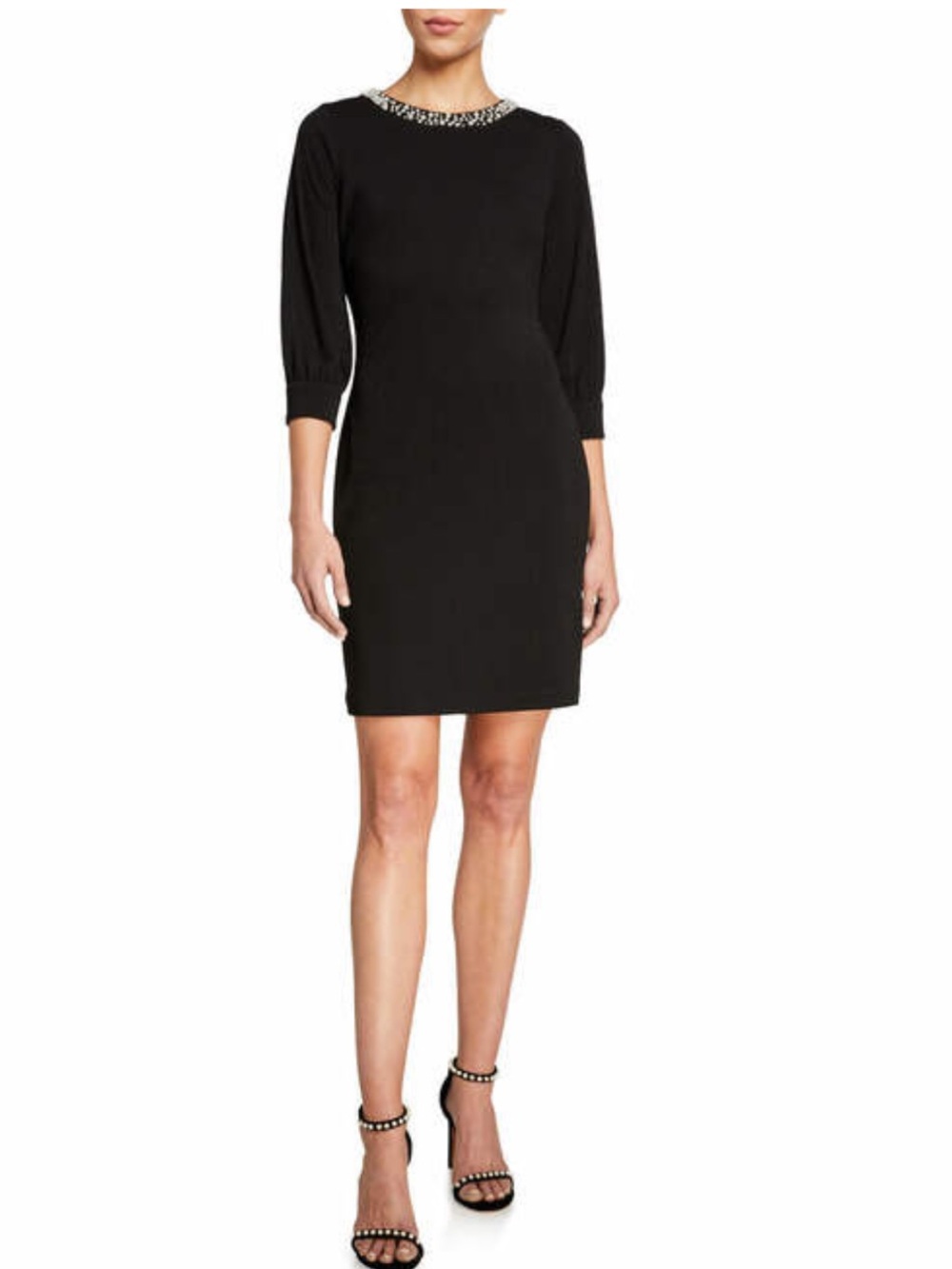 Karl Lagerfeld Paris Black Pearl Embellished Jeweled Neck Sheath Dress Size 10